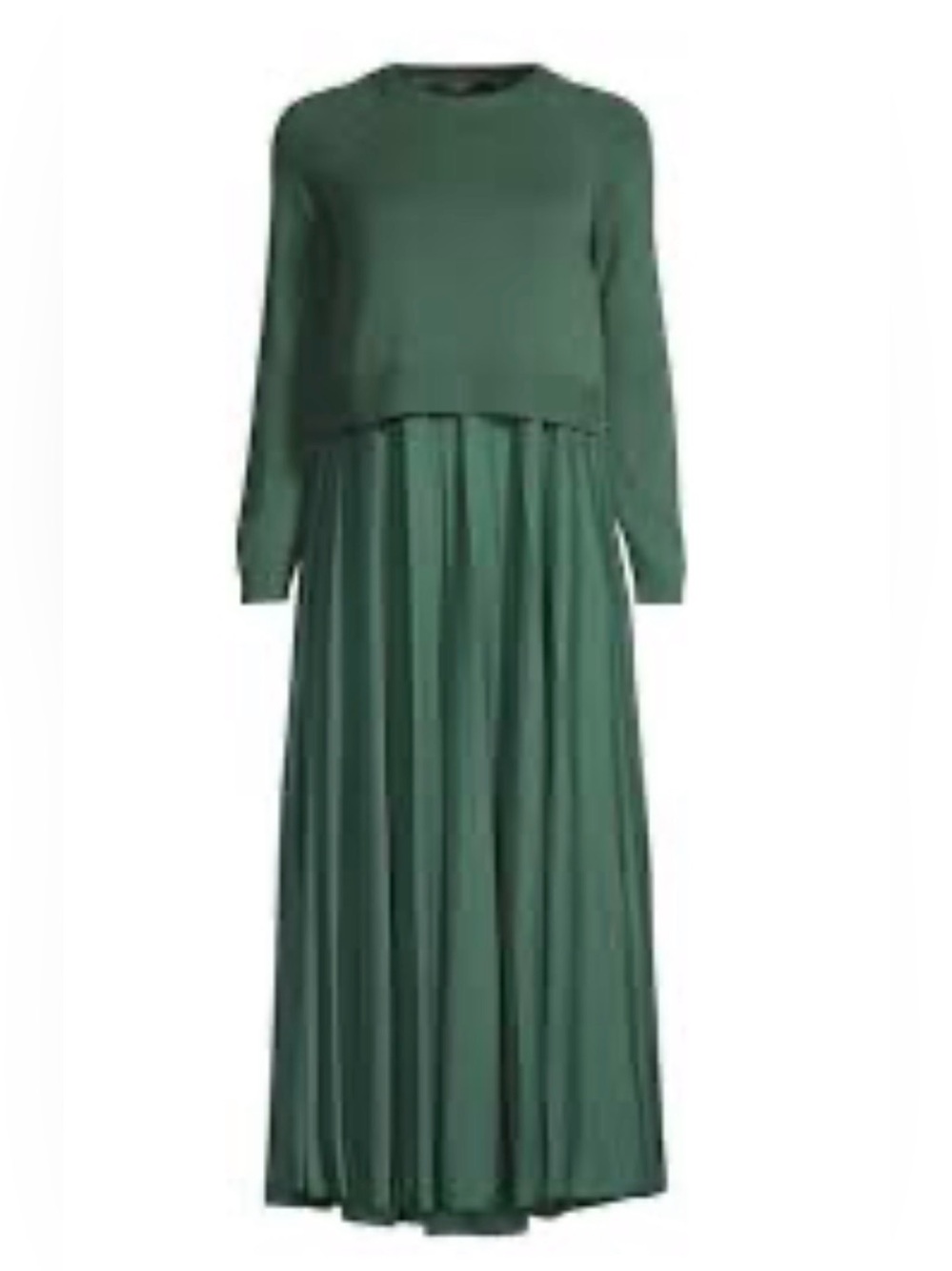 Max Mara Green Long Sleeve Pleated Maxi Dress